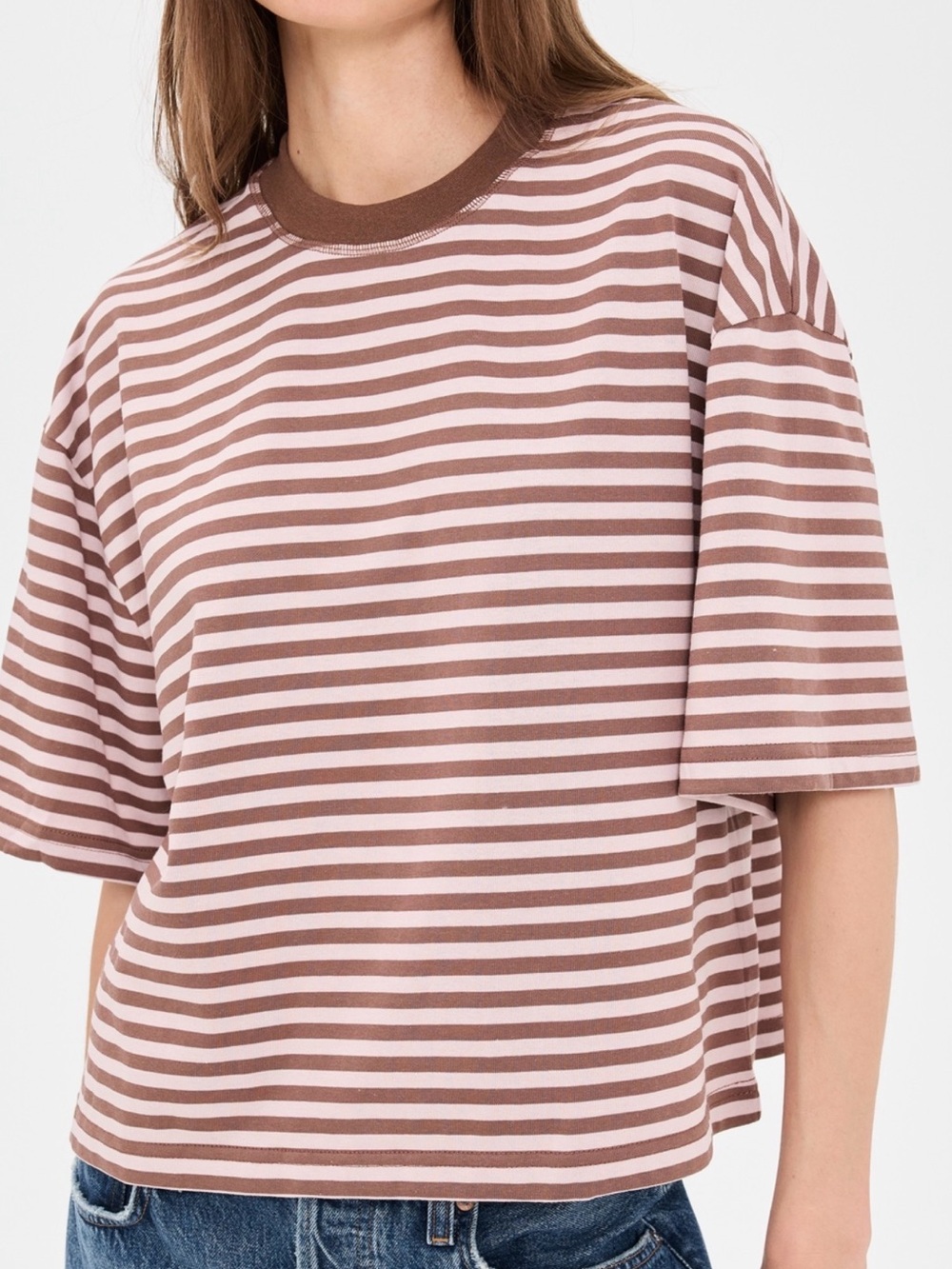 Lioness Pink and Brown Striped Short Sleeve Tee
